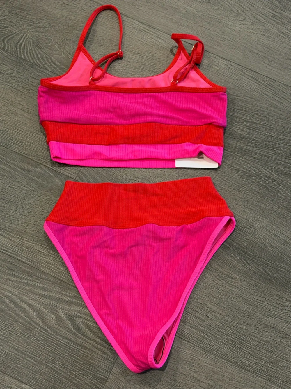 Beach Riot Eva Bikini Top M Emmy Bikini Bottom S Fuschia Red + Neon Pink NEW